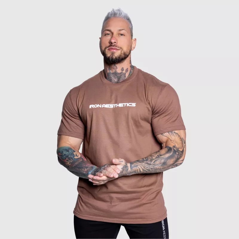 Pánské fitness tričko Iron Aesthetics Infinity, hnědé-1