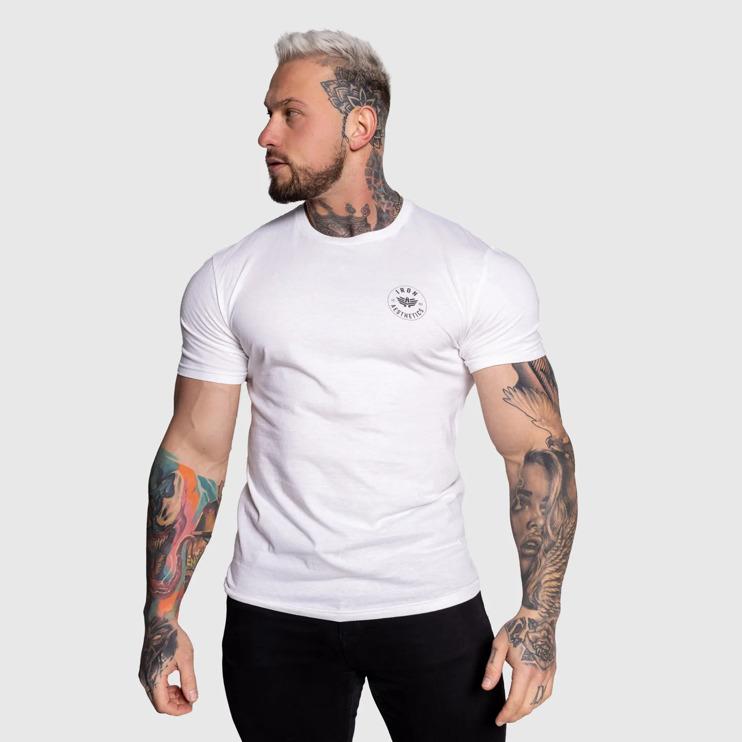 Pánské sportovní tričko Iron Aesthetics Circle, bílé-1