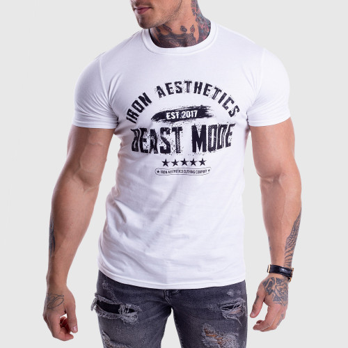 Pánské fitness tričko Iron Aesthetics Beast Mode Est. 2017, bílé