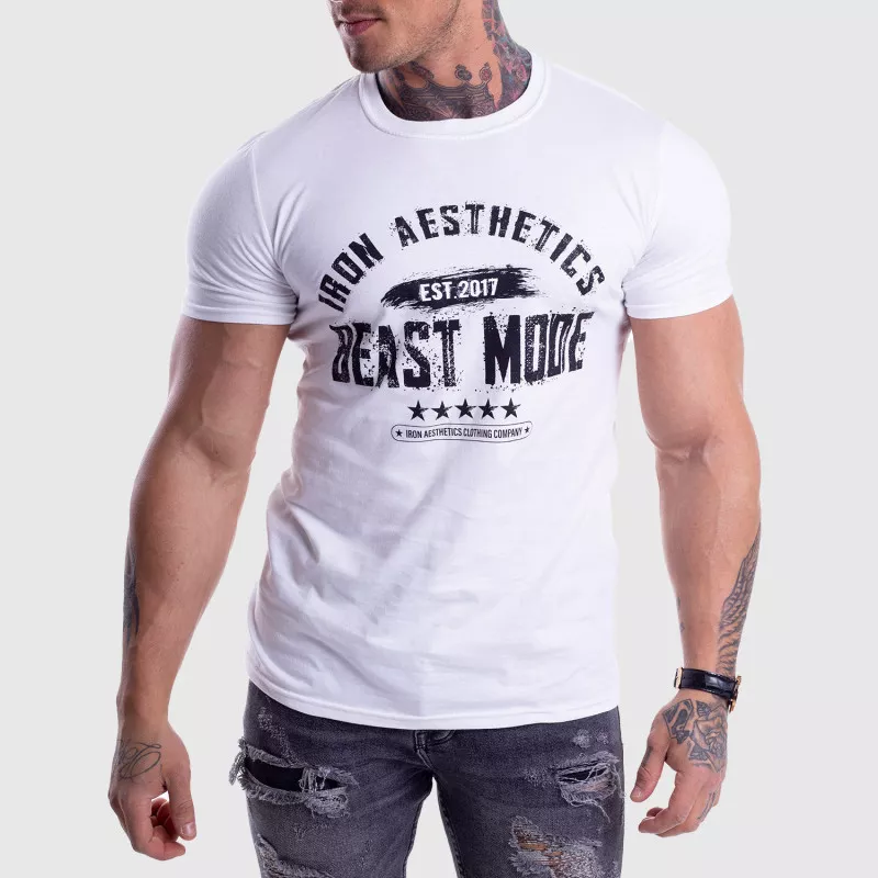 Pánské fitness tričko Iron Aesthetics Beast Mode Est. 2017, bílé-1