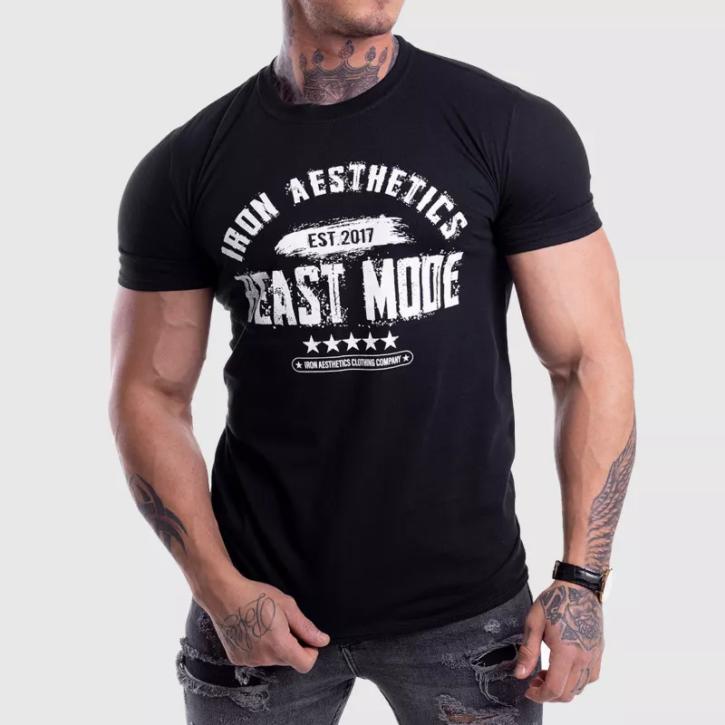 Pánské fitness tričko Iron Aesthetics Beast Mode Est. 2017, černé-1