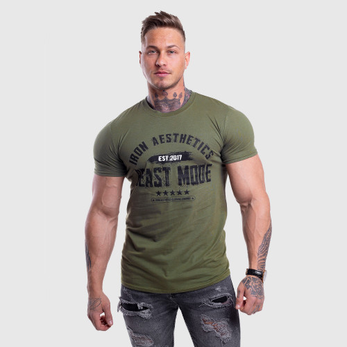 Pánské fitness tričko Iron Aesthetics Beast Mode Est. 2017, vojenská zelená