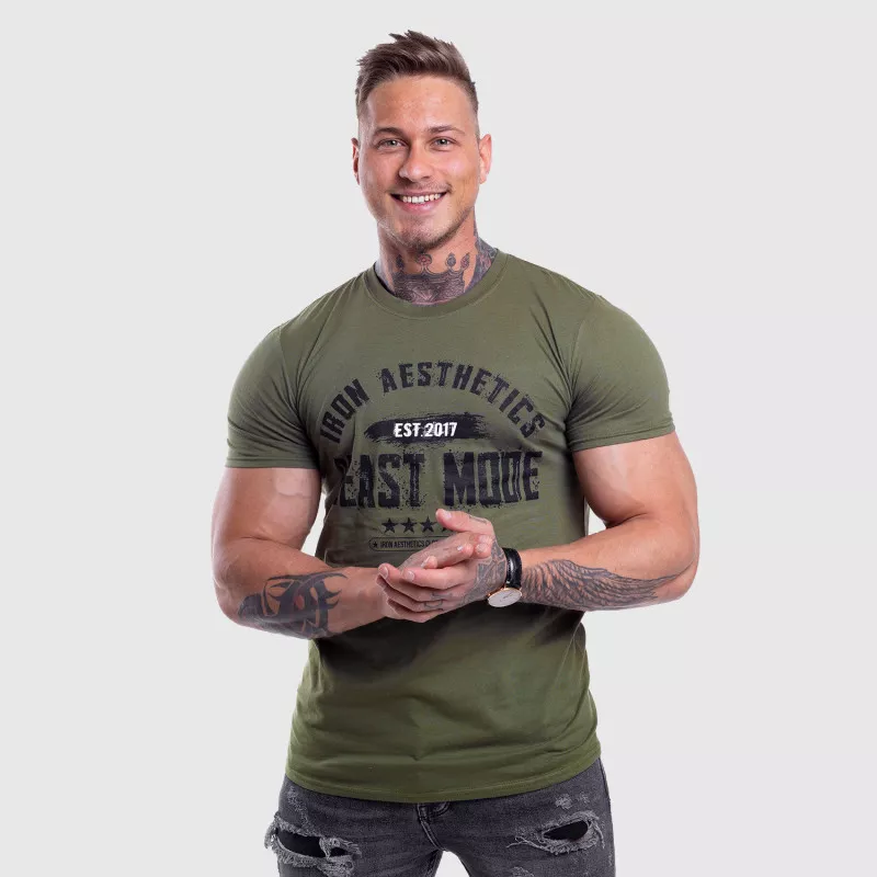 Pánské fitness tričko Iron Aesthetics Beast Mode Est. 2017, vojenská zelená-4