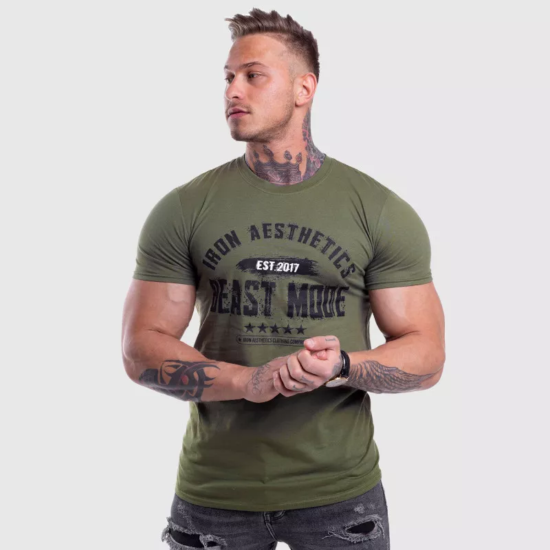 Pánské fitness tričko Iron Aesthetics Beast Mode Est. 2017, vojenská zelená-6