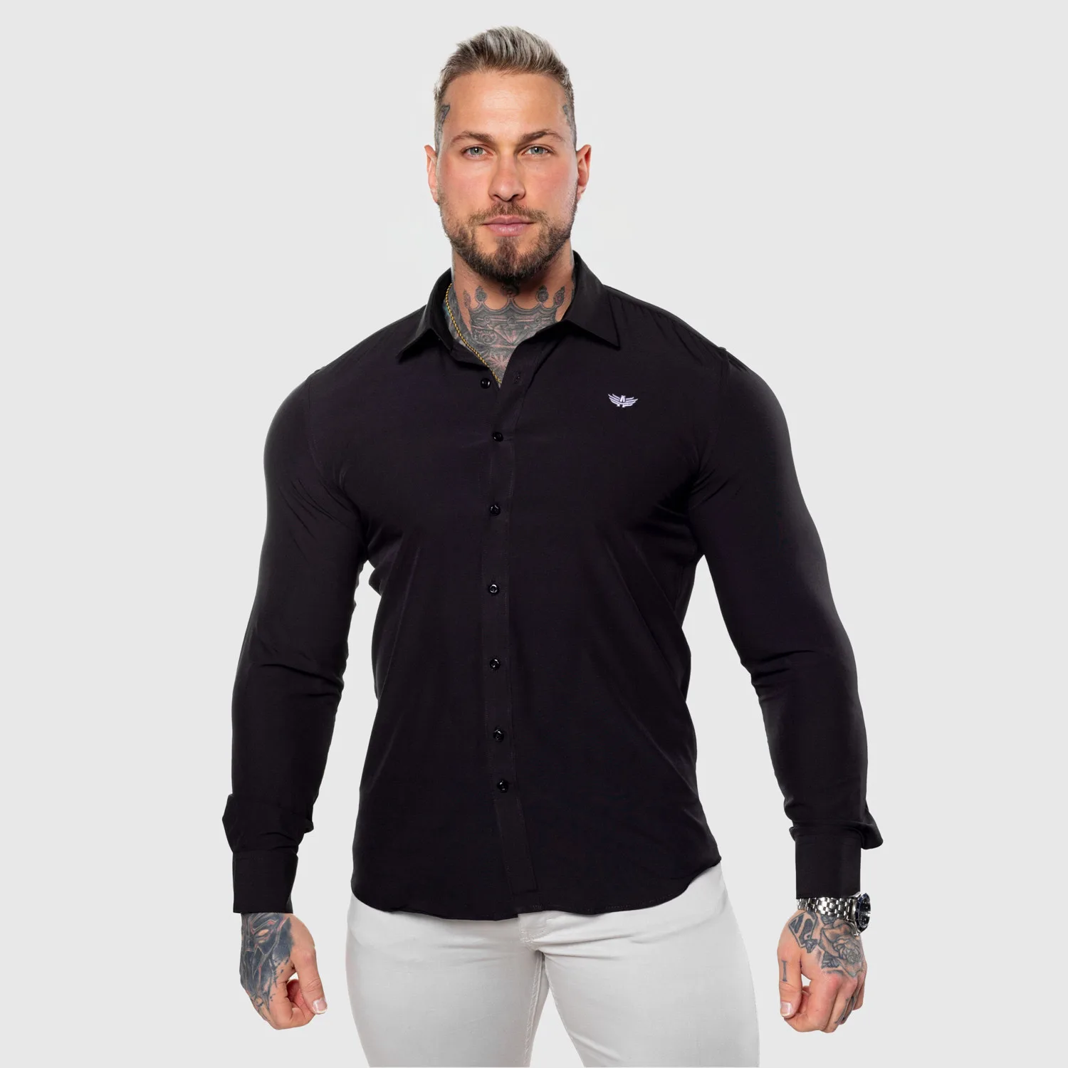 Strečová košile Iron Aesthetics Slim Stretch, černá-1