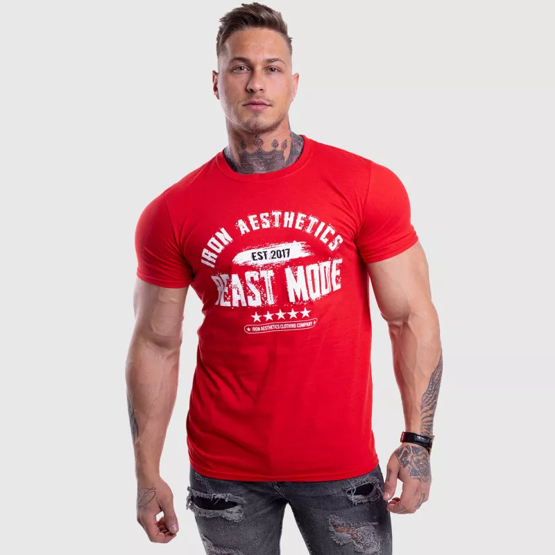 Pánské fitness tričko Iron Aesthetics Beast Mode Est. 2017, červené-2