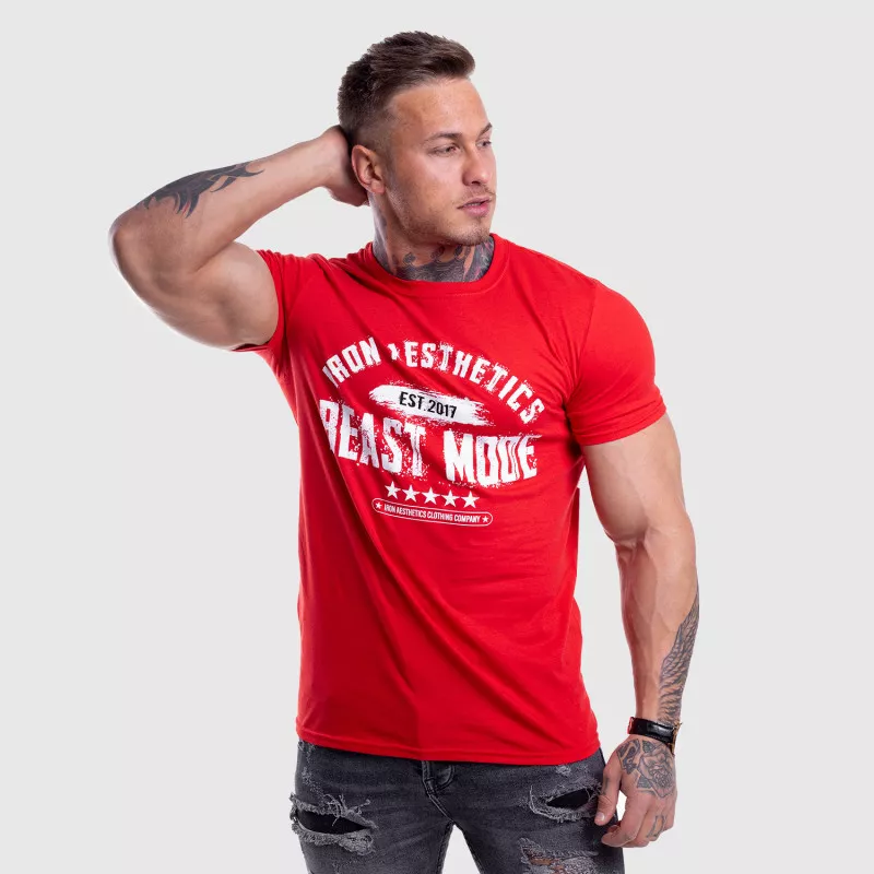 Pánské fitness tričko Iron Aesthetics Beast Mode Est. 2017, červené-3