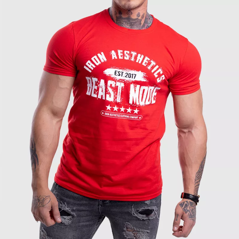 Pánské fitness tričko Iron Aesthetics Beast Mode Est. 2017, červené-1