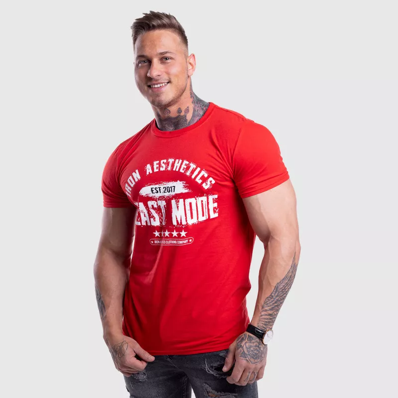 Pánské fitness tričko Iron Aesthetics Beast Mode Est. 2017, červené-6