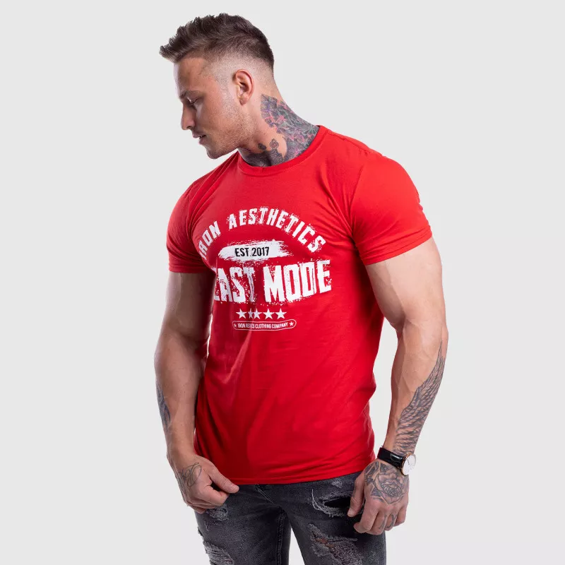 Pánské fitness tričko Iron Aesthetics Beast Mode Est. 2017, červené-7