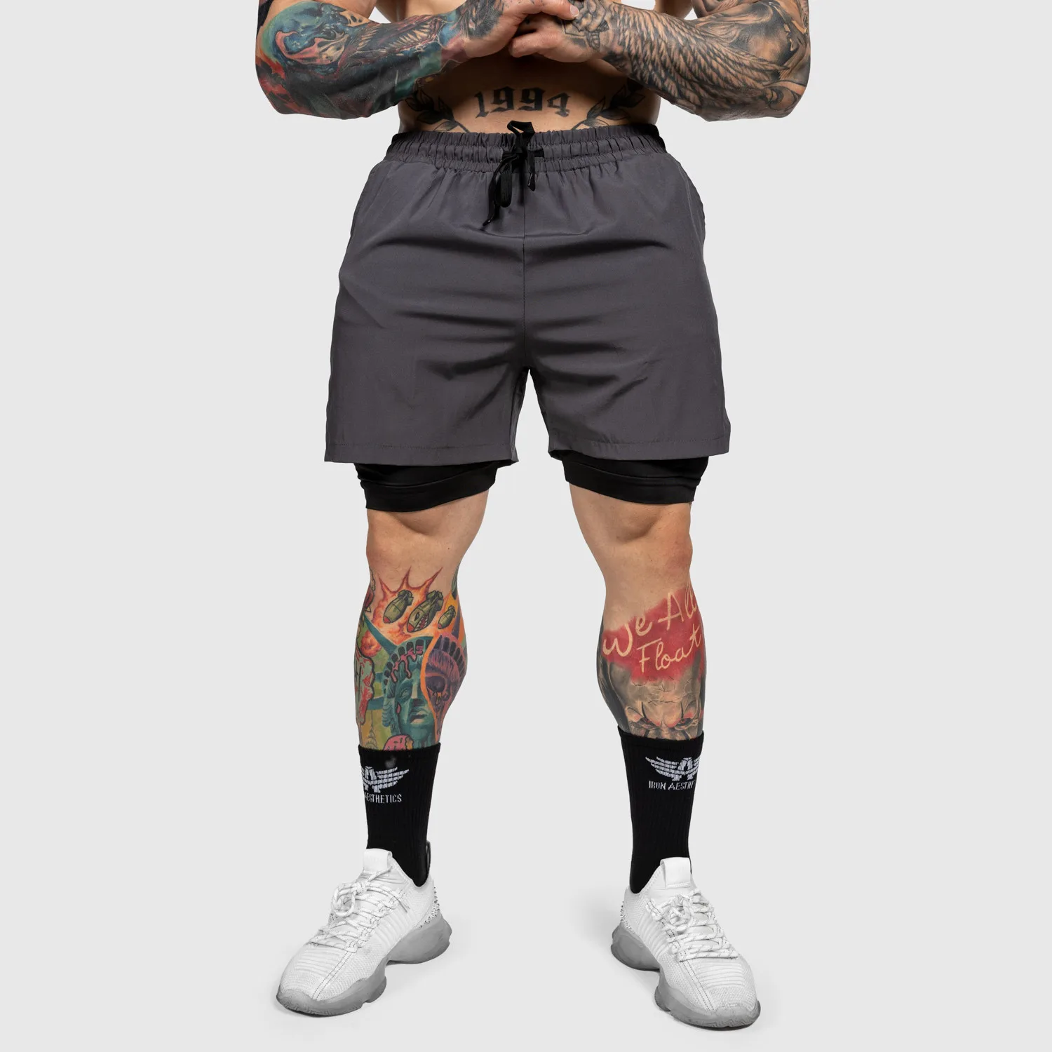Funkční šortky Iron Aesthetics SweatPro 2in1, tmavě šedé-1