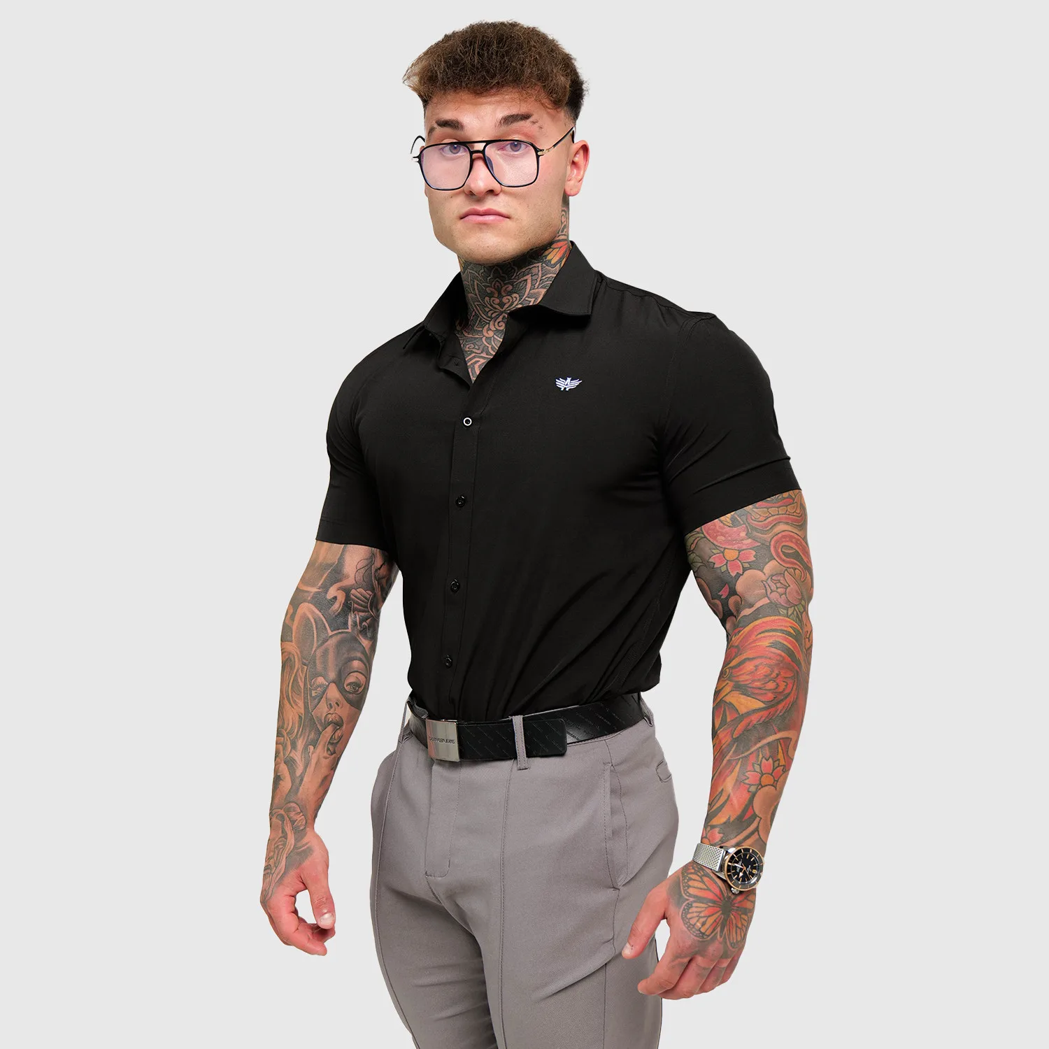 Strečová košile Iron Aesthetics Short Slim Stretch, černá-1