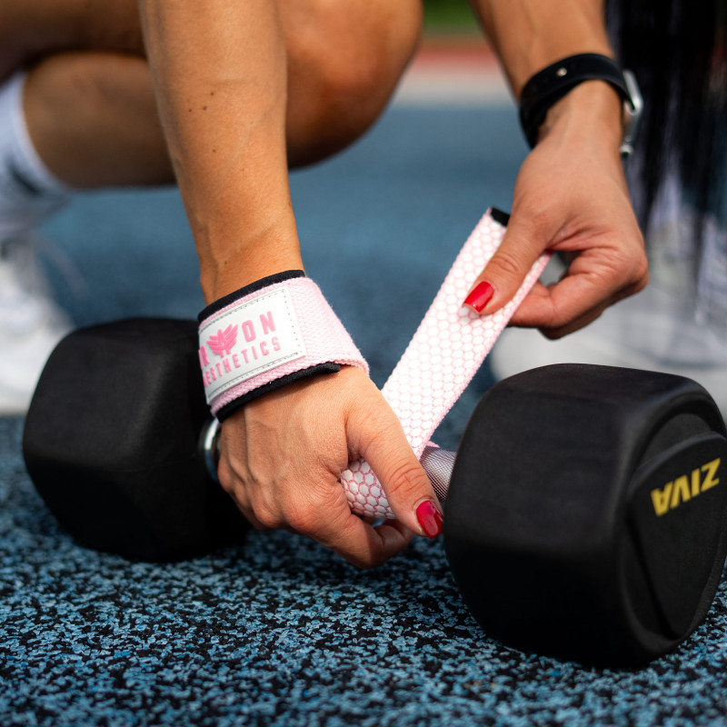 Trhačky s gripem Iron Aesthetics Grip Straps, růžové