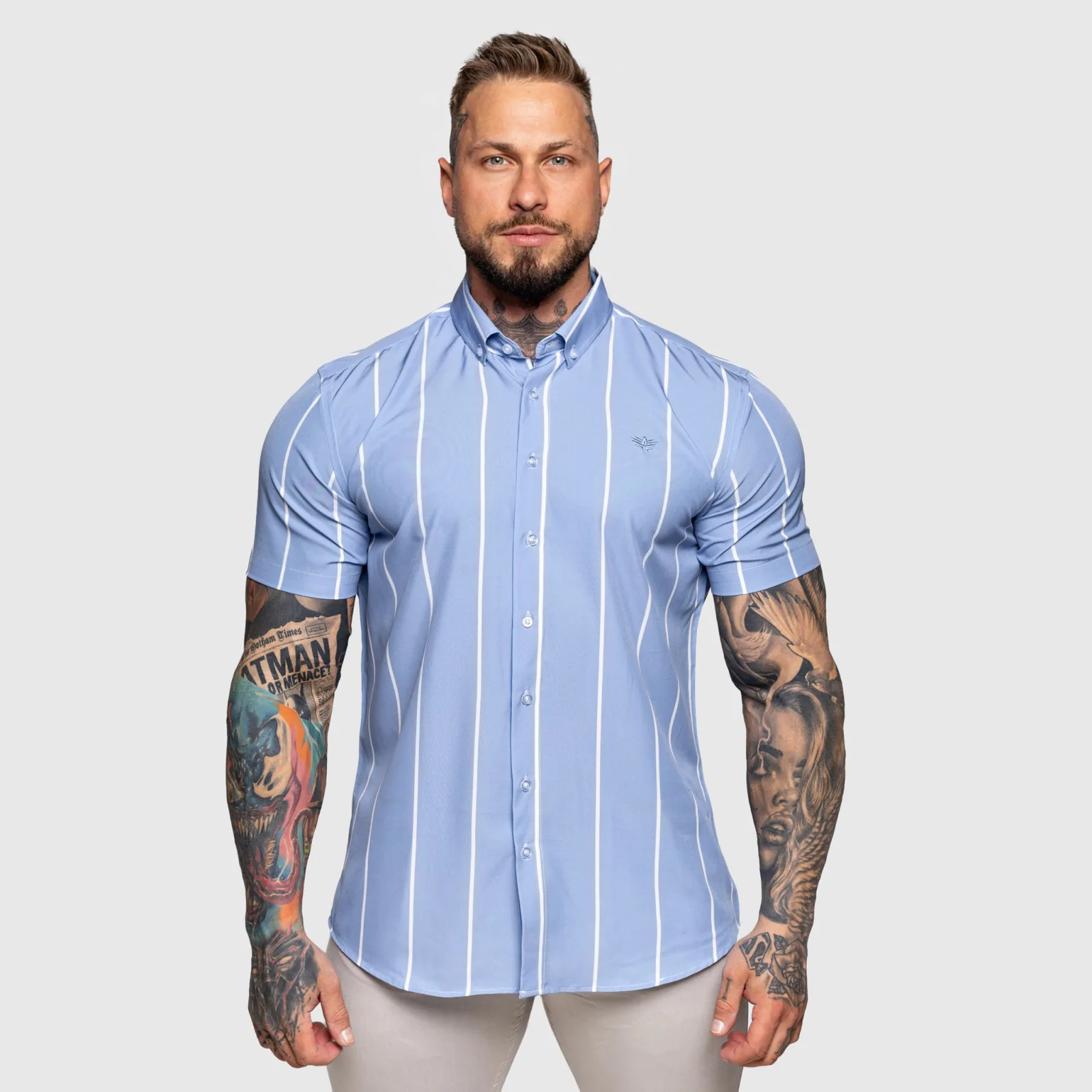 Strečová košile Iron Aesthetics Short Stripe, modrá-1