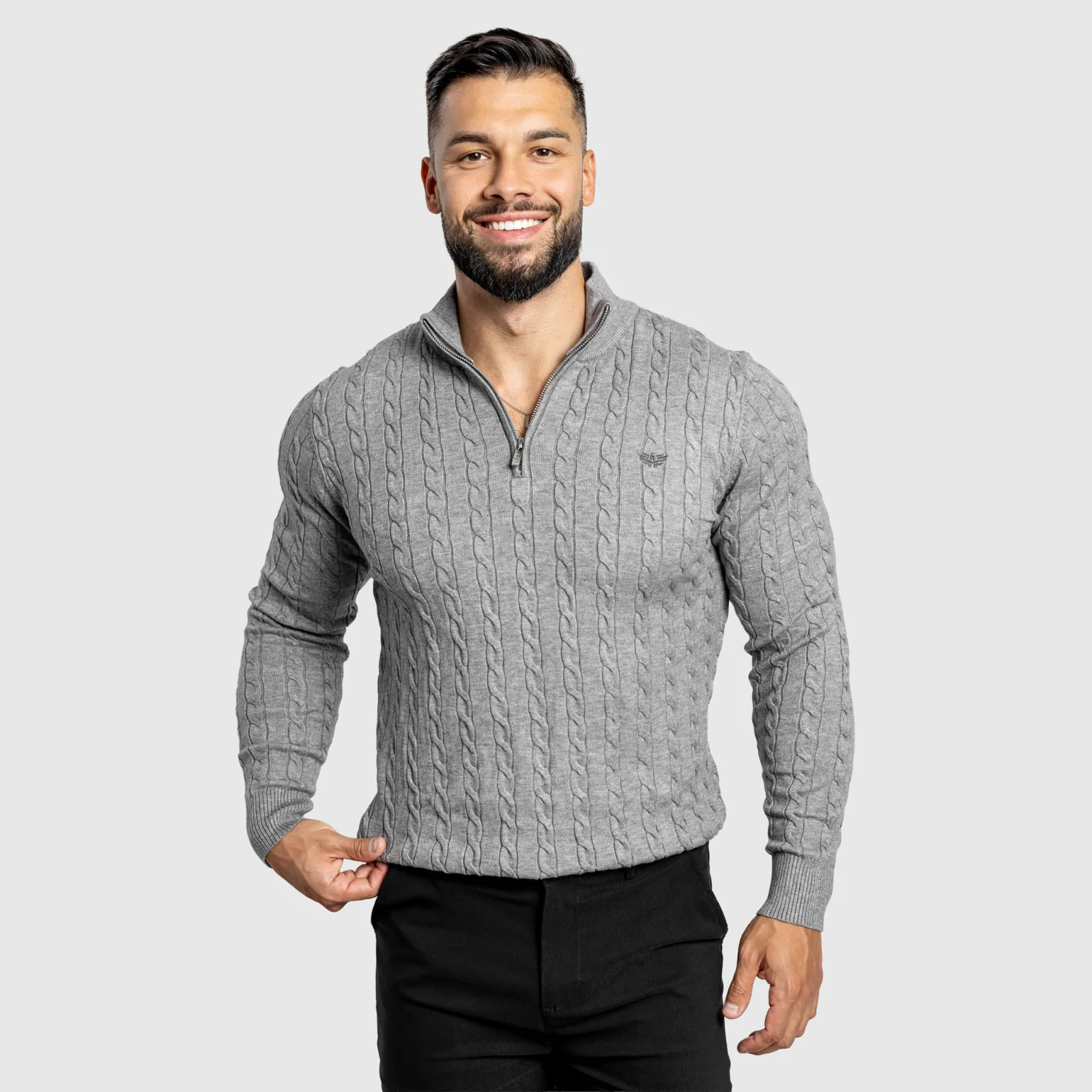 Pánský svetr Iron Aesthetics Cable Knit, šedý-1