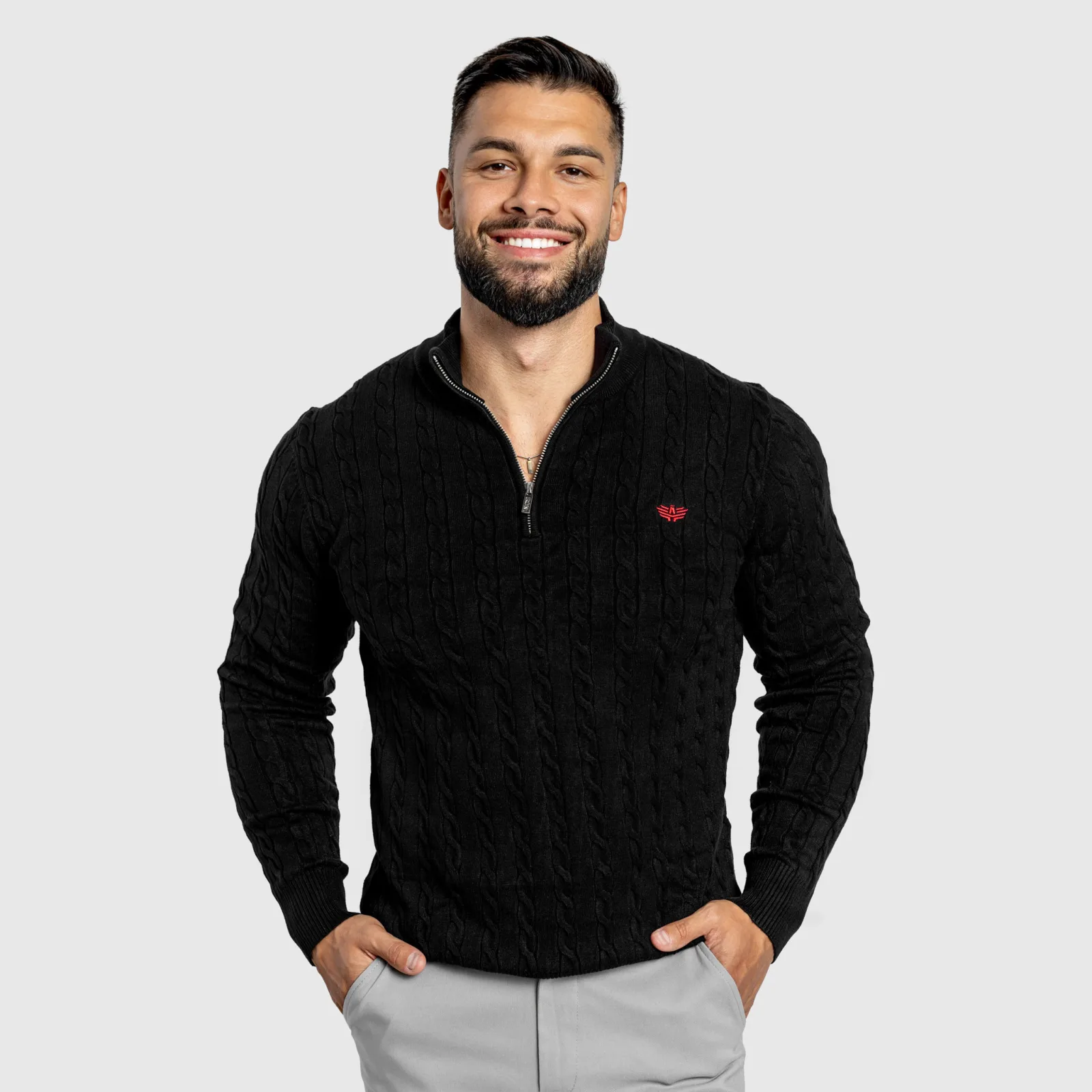 Pánský svetr Iron Aesthetics Cable Knit, černý-1