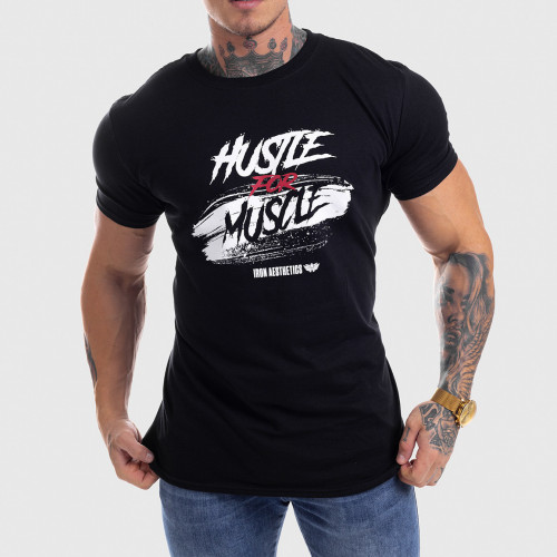 Pánské fitness tričko Iron Aesthetics HUSTLE FOR MUSCLE, černé