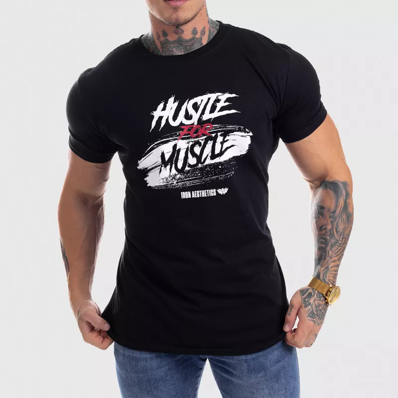 Pánské fitness tričko Iron Aesthetics HUSTLE FOR MUSCLE, černé-1