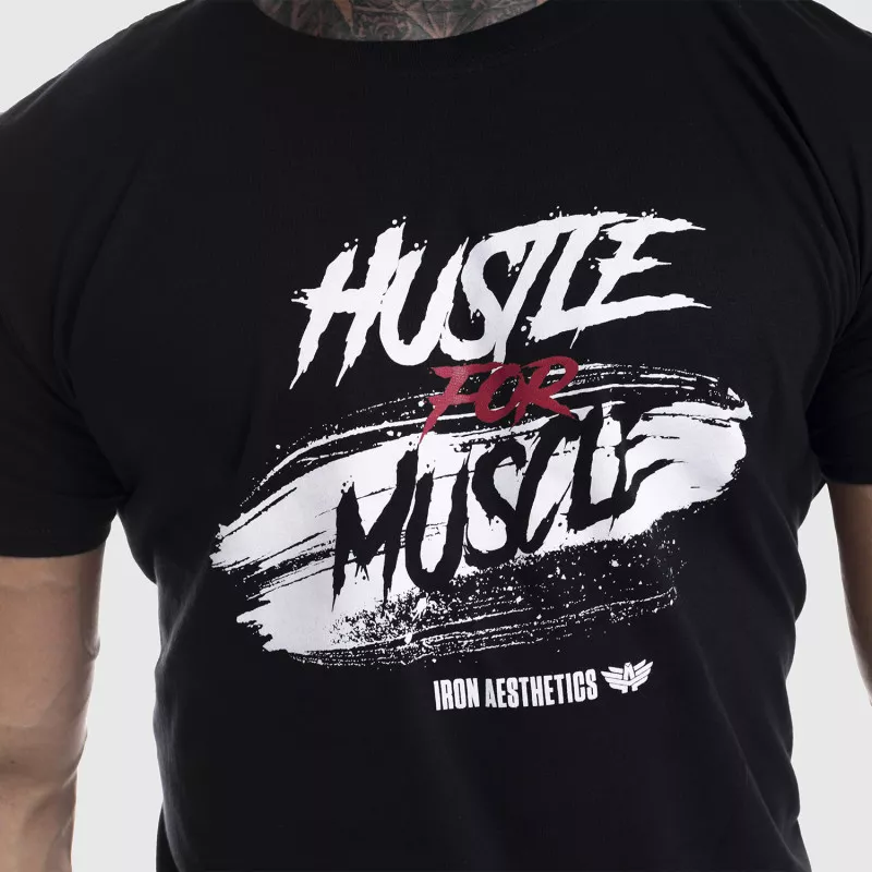 Pánské fitness tričko Iron Aesthetics HUSTLE FOR MUSCLE, černé-3