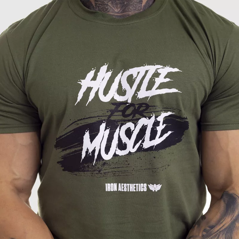 Pánské fitness tričko Iron Aesthetics HUSTLE FOR MUSCLE, zelené-2