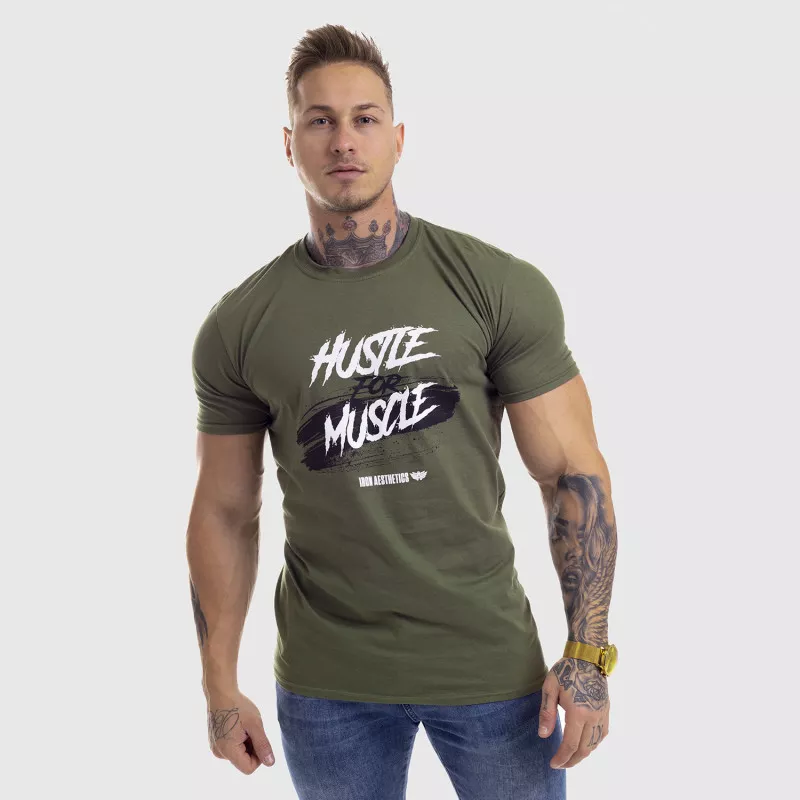 Pánské fitness tričko Iron Aesthetics HUSTLE FOR MUSCLE, zelené-3