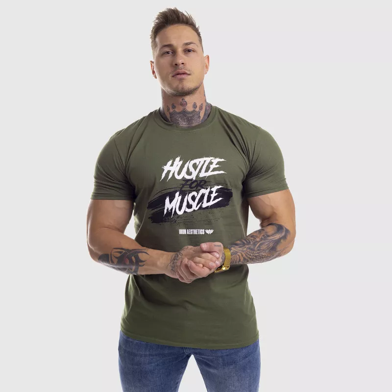 Pánské fitness tričko Iron Aesthetics HUSTLE FOR MUSCLE, zelené-4