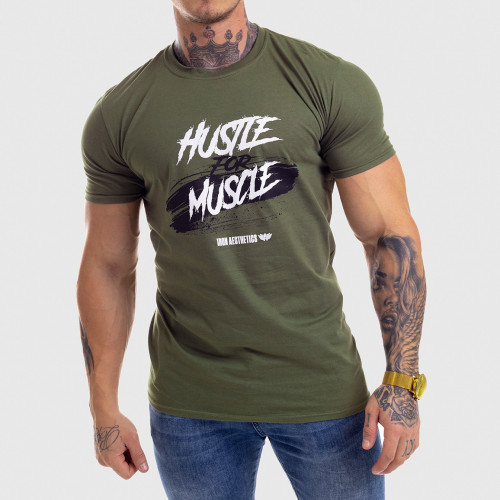 Pánské fitness tričko Iron Aesthetics HUSTLE FOR MUSCLE, zelené