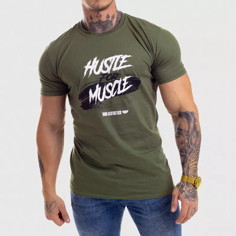Pánské fitness tričko Iron Aesthetics HUSTLE FOR MUSCLE, zelené-1