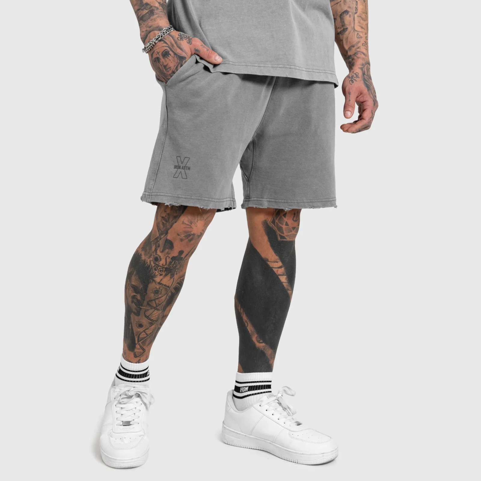Pánské kraťasy Iron Aesthetics X Washed, šedé-1