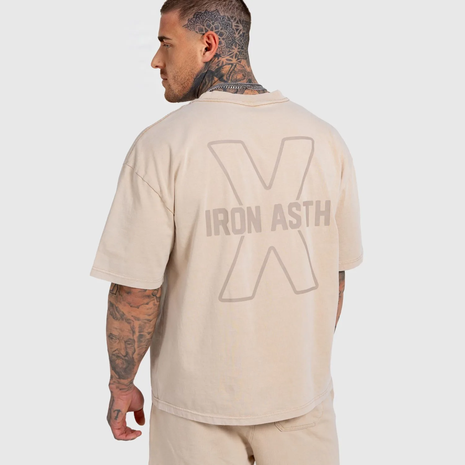 Pánské tričko Iron Aesthetics X Washed, béžové-1