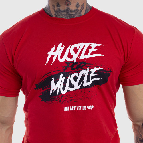 Pánské fitness tričko Iron Aesthetics HUSTLE FOR MUSCLE, červené