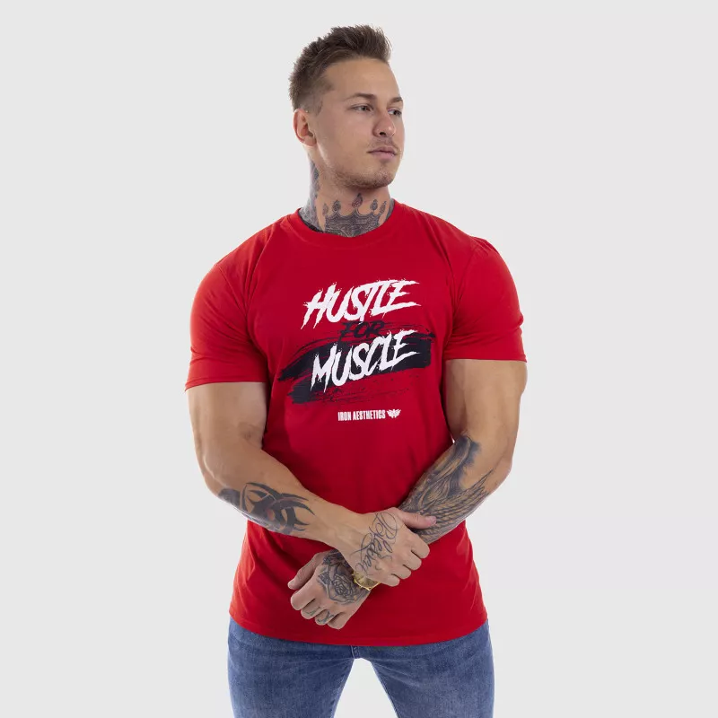 Pánské fitness tričko Iron Aesthetics HUSTLE FOR MUSCLE, červené-4