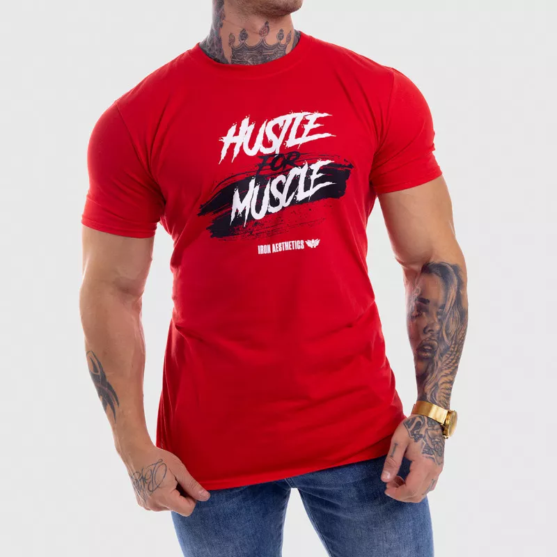 Pánské fitness tričko Iron Aesthetics HUSTLE FOR MUSCLE, červené-1