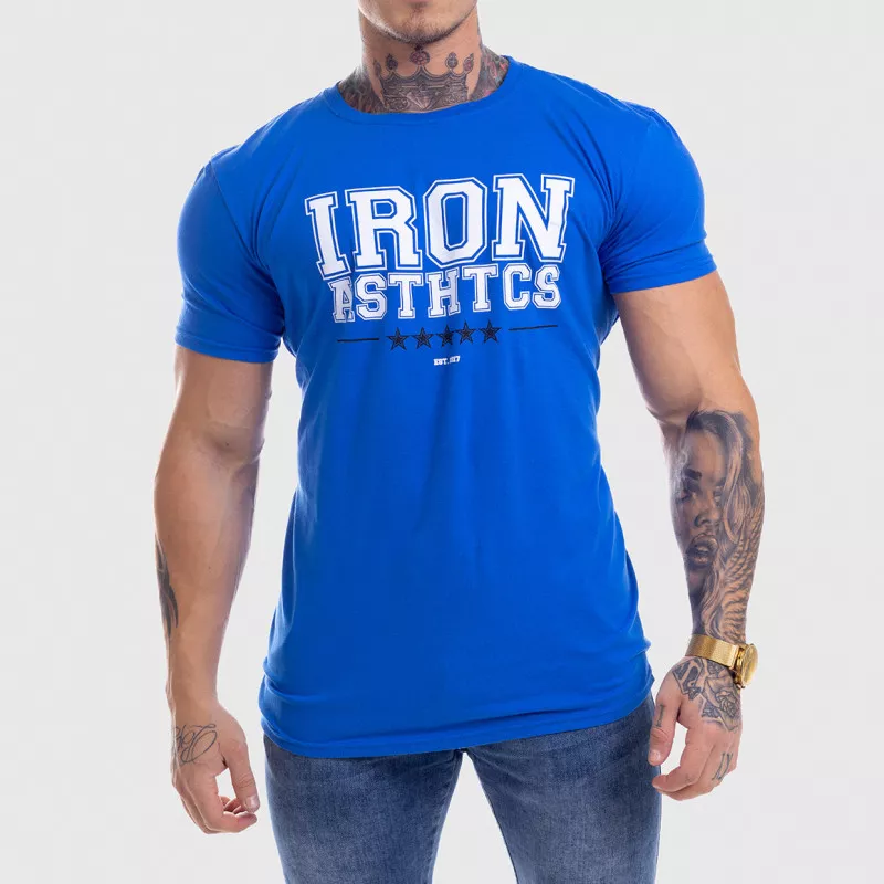 Pánské fitness tričko Iron Aesthetics VARSITY, modré-1