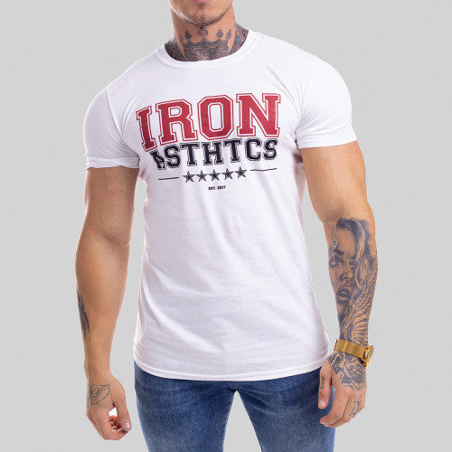 Pánské fitness tričko Iron Aesthetics VARSITY, bílé