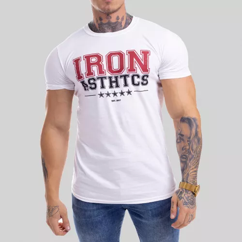Pánské fitness tričko Iron Aesthetics VARSITY, bílé