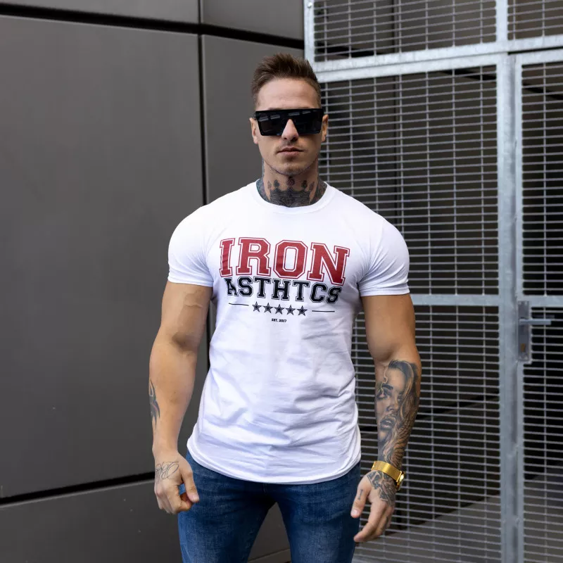 Pánské fitness tričko Iron Aesthetics VARSITY, bílé-2