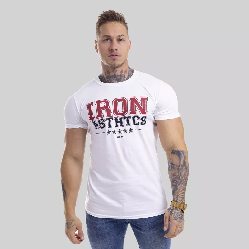 Pánské fitness tričko Iron Aesthetics VARSITY, bílé-3