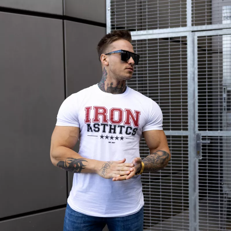 Pánské fitness tričko Iron Aesthetics VARSITY, bílé-4