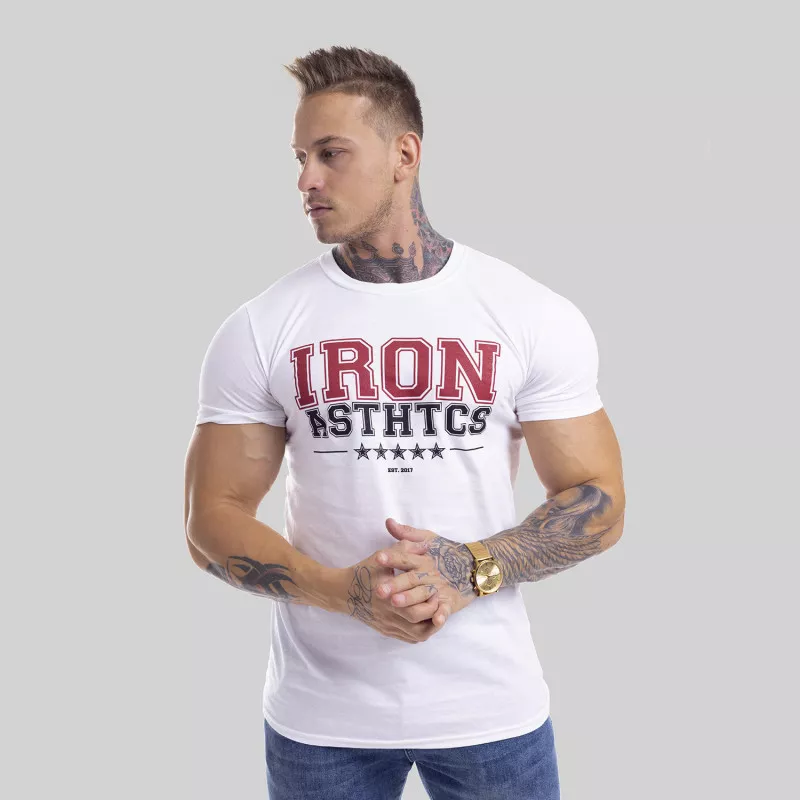 Pánské fitness tričko Iron Aesthetics VARSITY, bílé-5