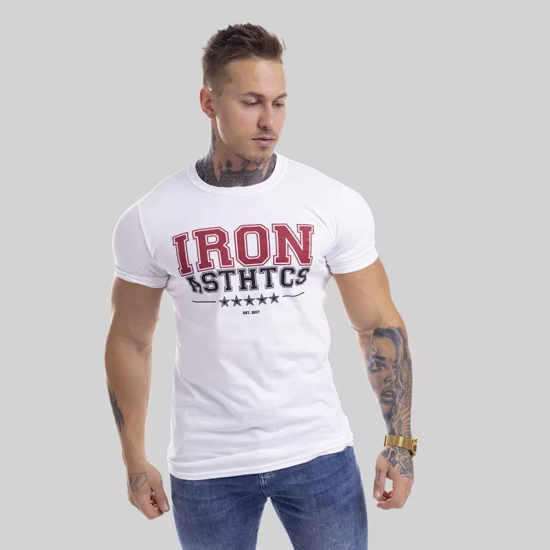 Pánské fitness tričko Iron Aesthetics VARSITY, bílé-6