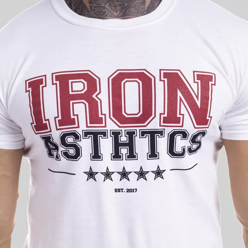 Pánské fitness tričko Iron Aesthetics VARSITY, bílé-7