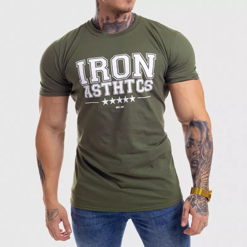 Pánske fitness tričko Iron Aesthetics VARSITY, zelené-1