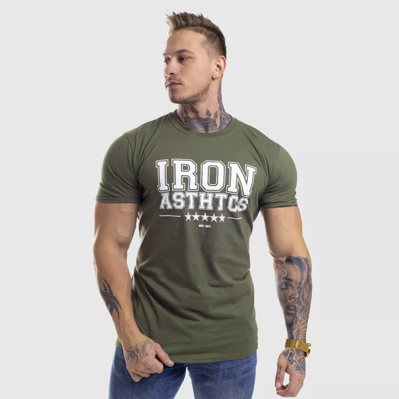 Pánske fitness tričko Iron Aesthetics VARSITY, zelené-6