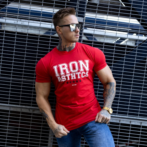 Pánské fitness tričko Iron Aesthetics VARSITY, červené