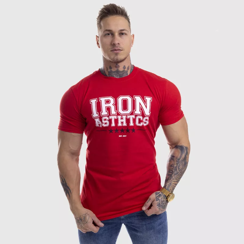 Pánské fitness tričko Iron Aesthetics VARSITY, červené-4