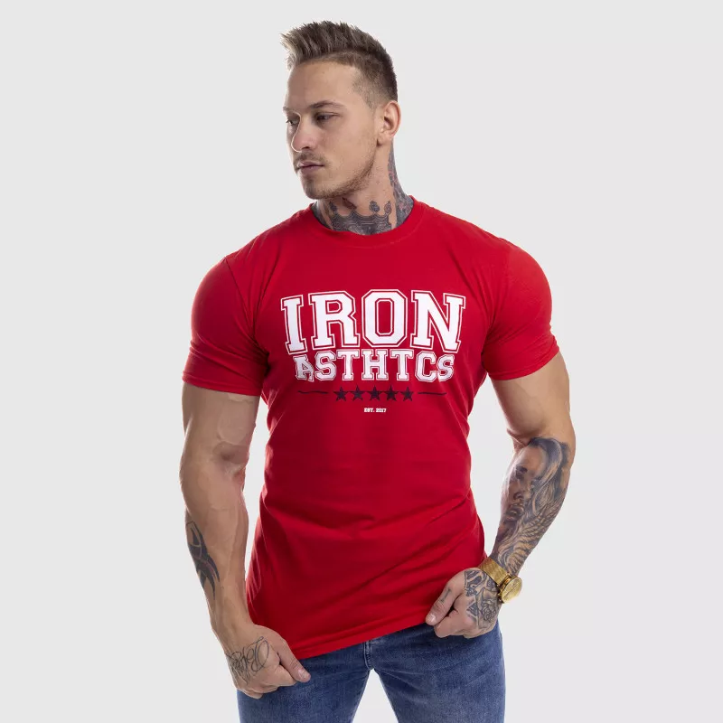 Pánské fitness tričko Iron Aesthetics VARSITY, červené-5