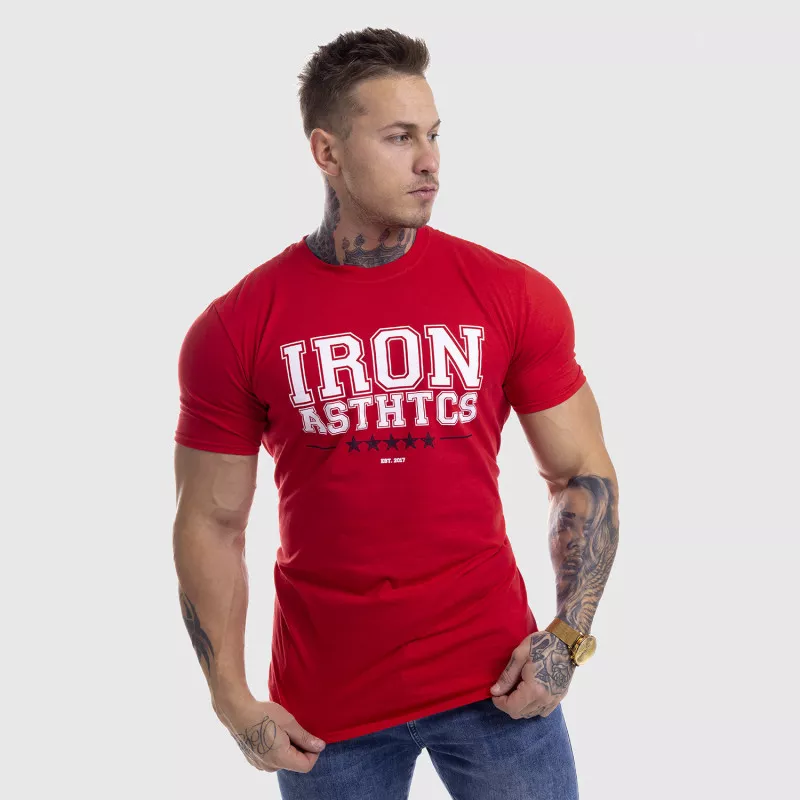 Pánské fitness tričko Iron Aesthetics VARSITY, červené-6