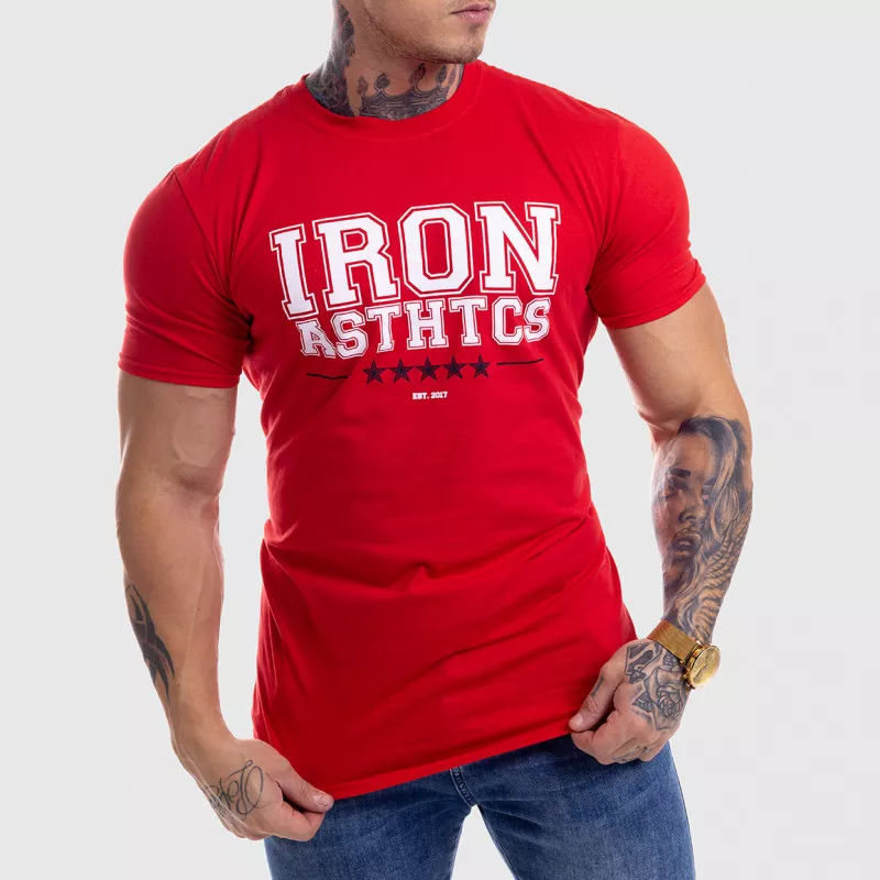 Pánské fitness tričko Iron Aesthetics VARSITY, červené-1