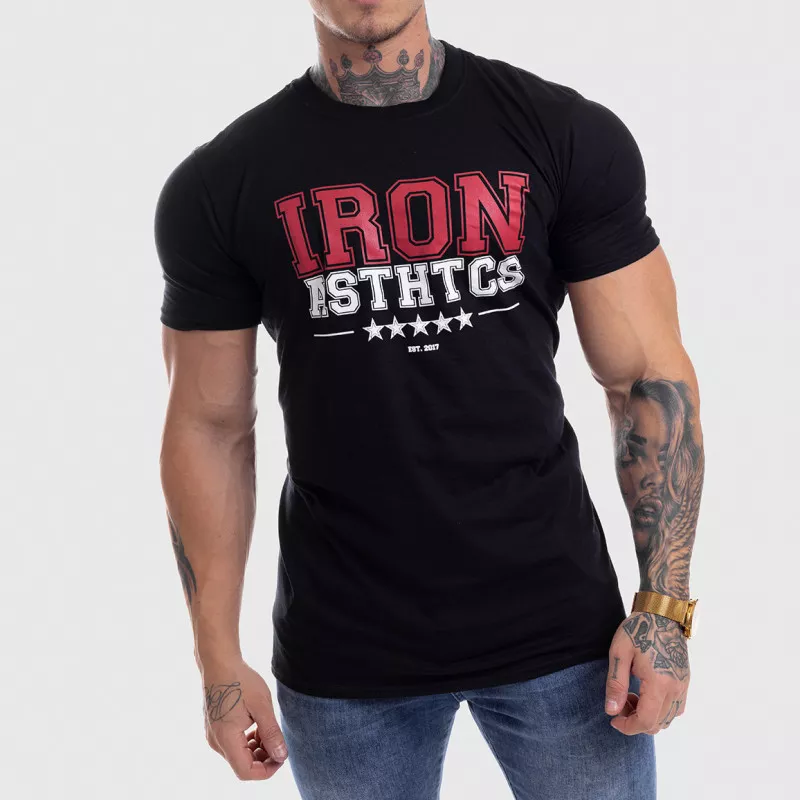 Pánské fitness tričko Iron Aesthetics VARSITY, černé-1